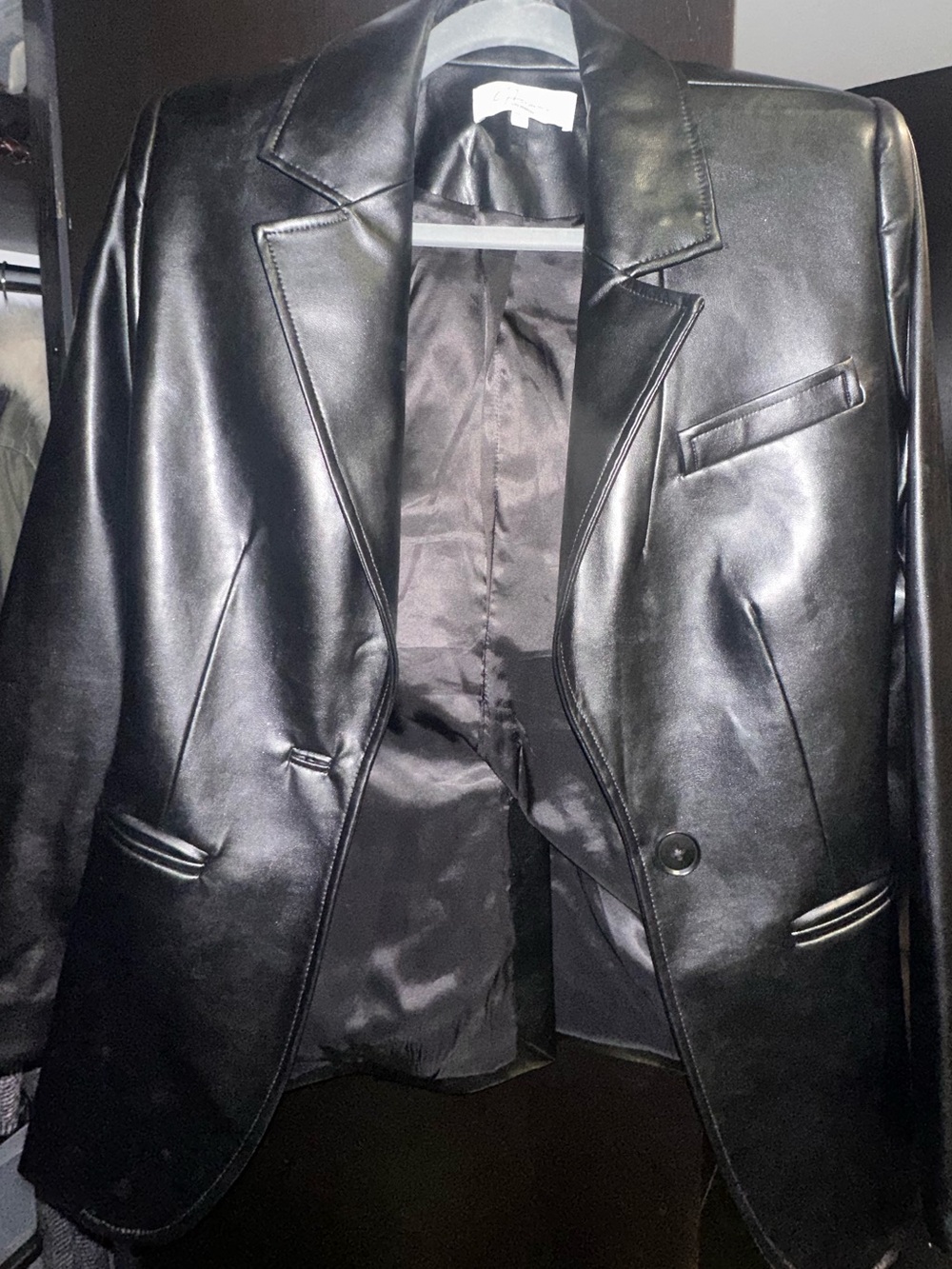 L'Academie Black Leather Blazer Jacket
